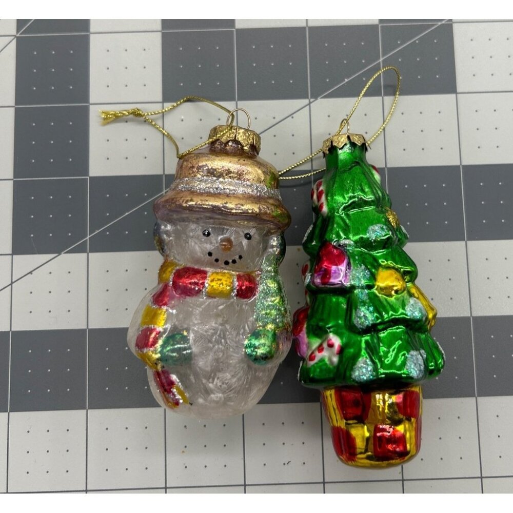 Lot of 2 Christmas‎ Tree & Snowman Glass Christmas Ornaments